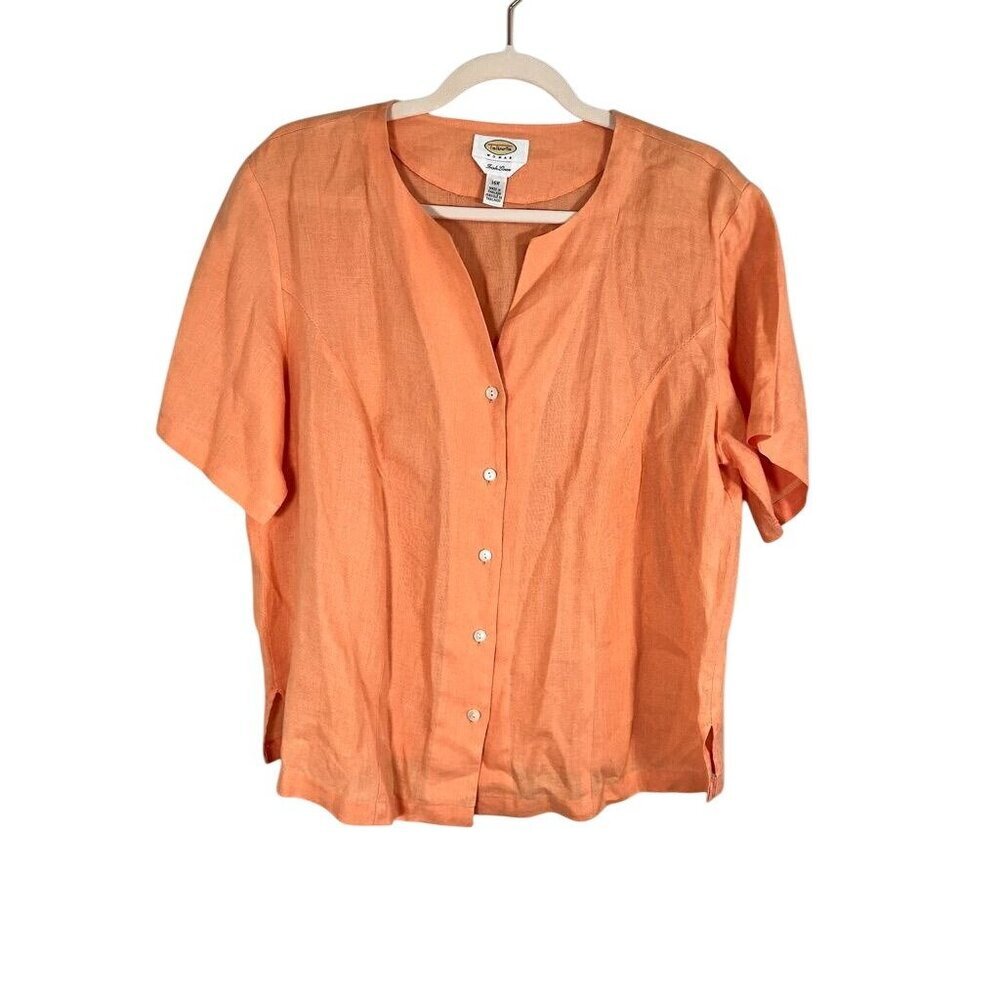 Talbots Neutral Linen Top 14W Orange Preppy Resort Classic Chic Vacation 80s